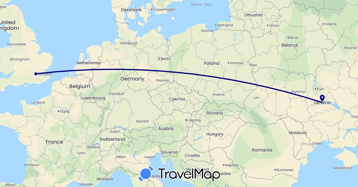 TravelMap itinerary: driving in United Kingdom, Ukraine (Europe)